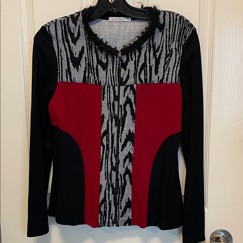 Maloka Elegant Black and Red zipped light stretchy jacket size S